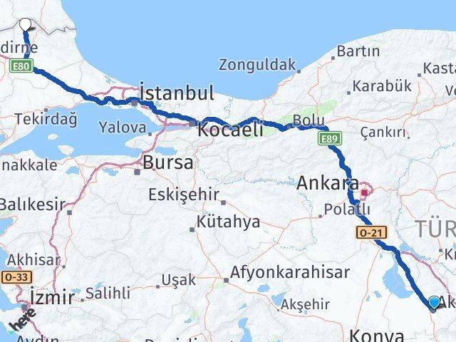 Aksaray Kofçaz Kırklareli Arası Kaç Km - Yol Haritası