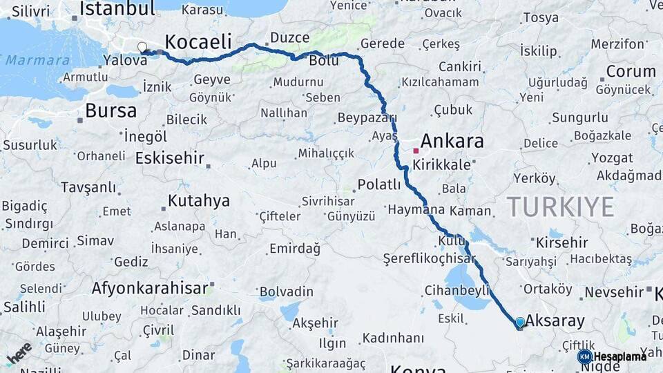 Aksaray Körfez Kocaeli Arası Kaç Km - Yol Haritası