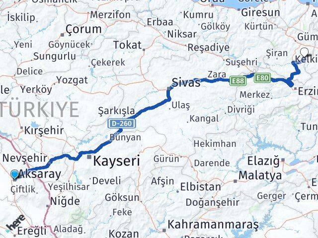 Aksaray Köse Gümüşhane Arası Kaç Km - Yol Haritası