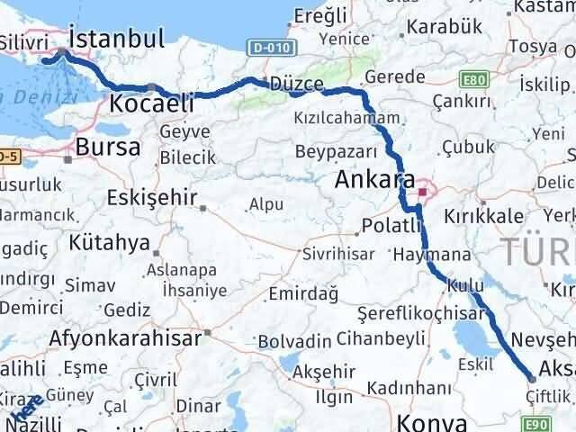 Aksaray Küçükçekmece İstanbul Arası Kaç Km - Yol Haritası