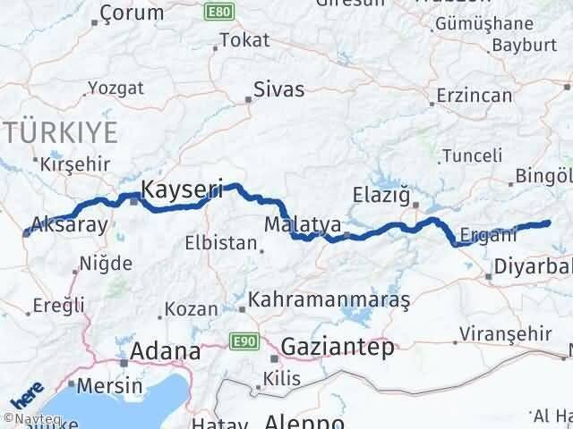 Aksaray Kulp Diyarbakır Arası Kaç Km - Yol Haritası