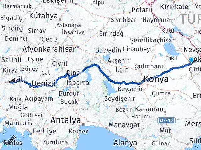 Aksaray Kuyucak Aydın Arası Kaç Km - Yol Haritası