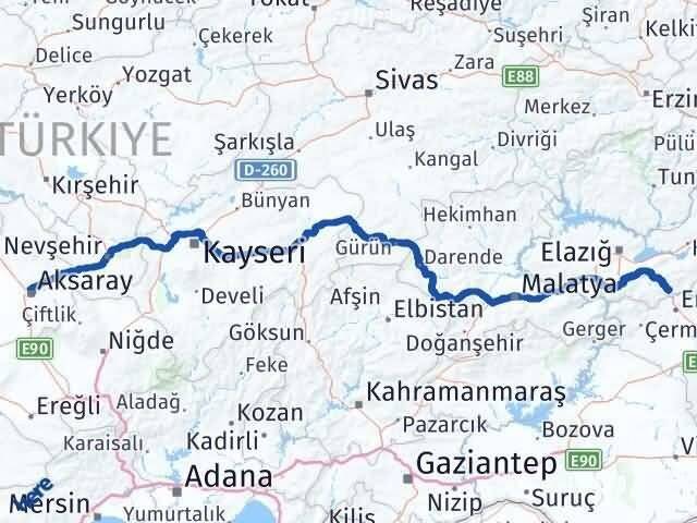 Aksaray Maden Elazığ Arası Kaç Km - Yol Haritası
