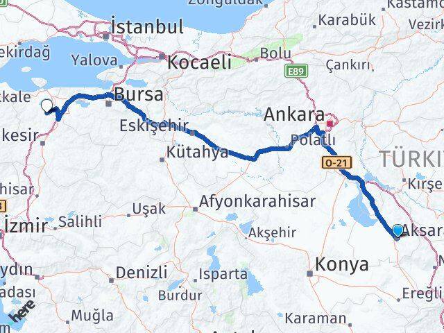 Aksaray Manyas Balıkesir Arası Kaç Km - Yol Haritası