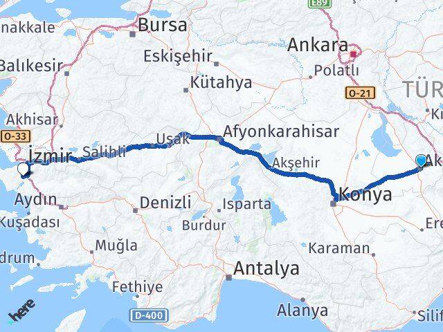 Aksaray Menderes İzmir Arası Kaç Km - Yol Haritası