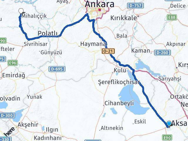 Aksaray Mihalıççık Eskişehir Arası Kaç Km - Yol Haritası