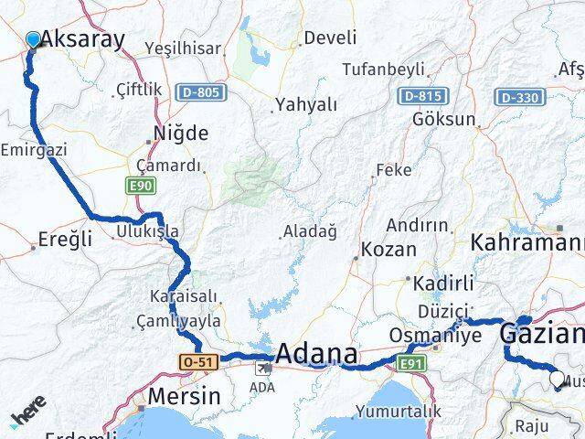 Aksaray Musabeyli Kilis Arası Kaç Km - Yol Haritası