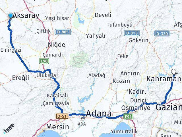 Aksaray Onikişubat Kahramanmaraş Arası Kaç Km - Yol Haritası