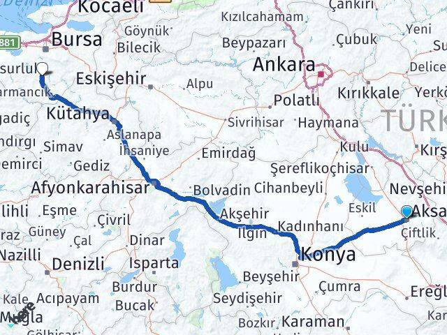 Aksaray Orhaneli Bursa Arası Kaç Km - Yol Haritası