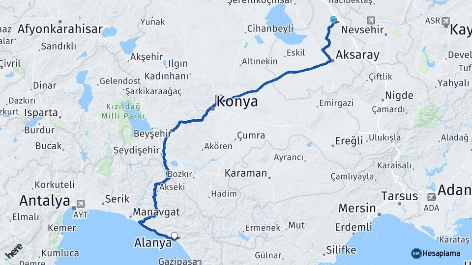 Aksaray Ortaköy Alanya Antalya Arası Kaç Km - Yol Haritası