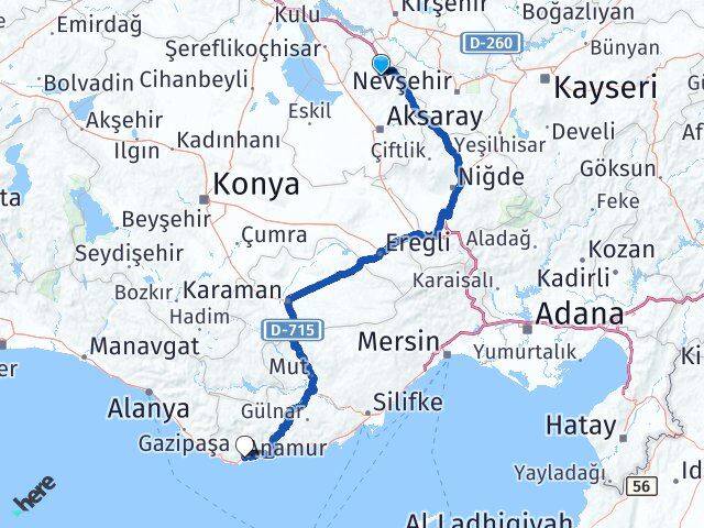 Aksaray Ortaköy Anamur Mersin Arası Kaç Km - Yol Haritası