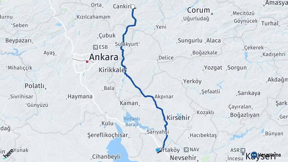 Aksaray Ortaköy Çankırı Arası Kaç Km - Yol Haritası