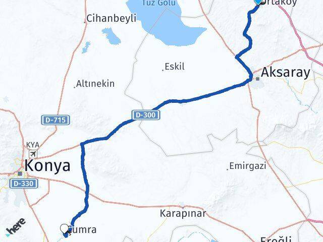 Aksaray Ortaköy Çumra Konya Arası Kaç Km - Yol Haritası
