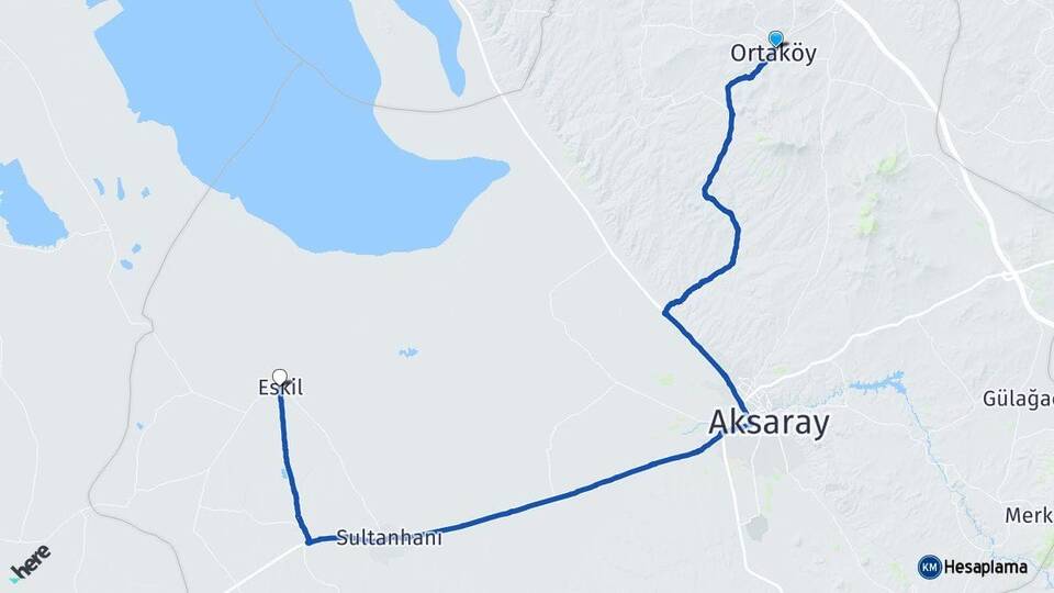 Aksaray Ortaköy Eskil Arası Kaç Km - Yol Haritası