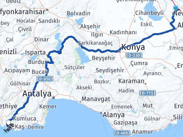 Aksaray Ortaköy Sarıbelen Kaş Antalya Arası Kaç Km - Yol Haritası