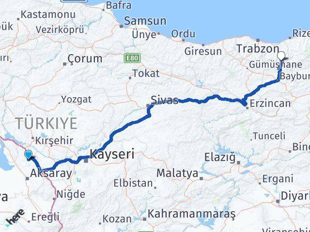 Aksaray Ortaköy Uzungöl Çaykara Trabzon Arası Kaç Km - Yol Haritası