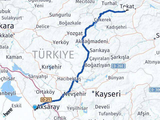 Aksaray Pazar Tokat Arası Kaç Km - Yol Haritası