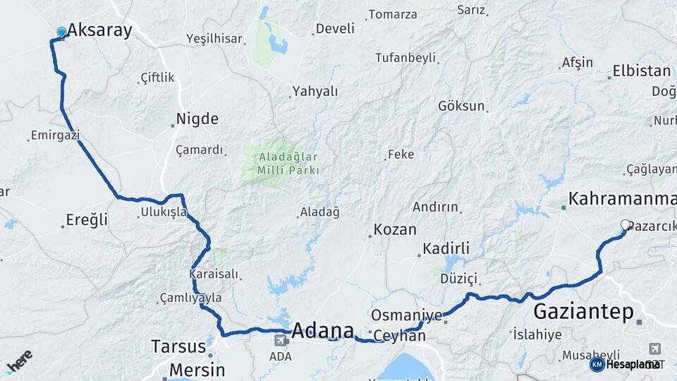 Aksaray Pazarcık Kahramanmaraş Arası Kaç Km - Yol Haritası