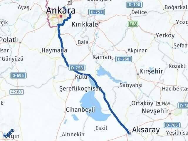 Aksaray Pursaklar Ankara Arası Kaç Km - Yol Haritası