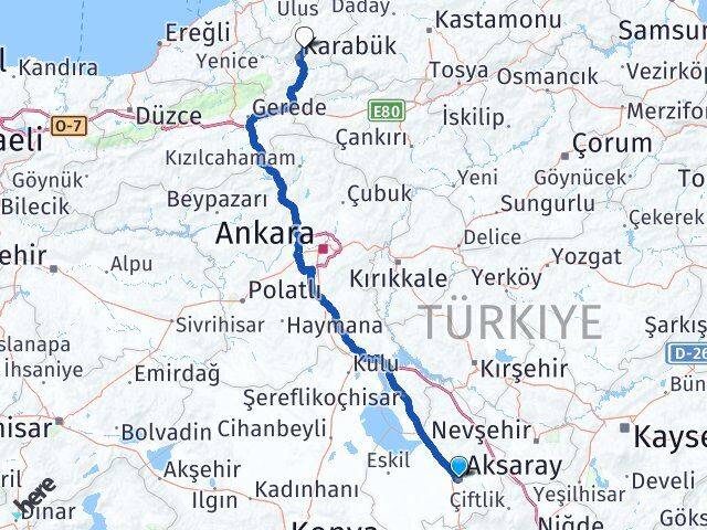 Aksaray Safranbolu Karabük Arası Kaç Km - Yol Haritası
