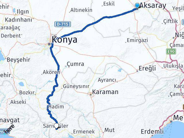Aksaray Sarıveliler Karaman Arası Kaç Km - Yol Haritası