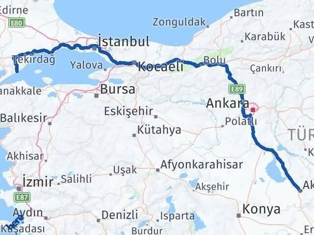 Aksaray Şarköy Tekirdağ Arası Kaç Km - Yol Haritası