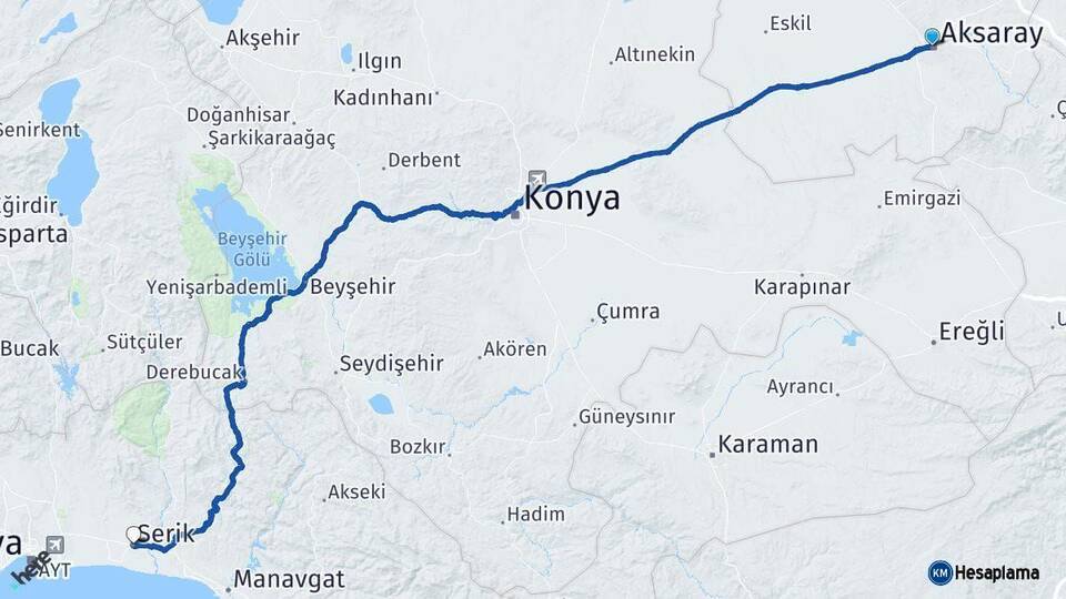 Aksaray Serik Antalya Arası Kaç Km - Yol Haritası