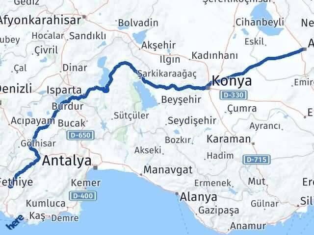 Aksaray Seydikemer Muğla Arası Kaç Km - Yol Haritası