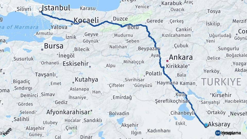 Aksaray Şişli İstanbul Arası Kaç Km - Yol Haritası