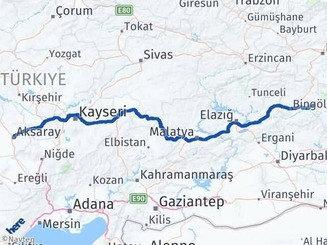 Aksaray Solhan Bingöl Arası Kaç Km - Yol Haritası