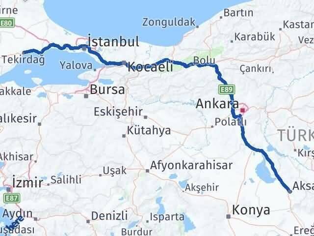 Aksaray Süleymanpaşa Tekirdağ Arası Kaç Km - Yol Haritası