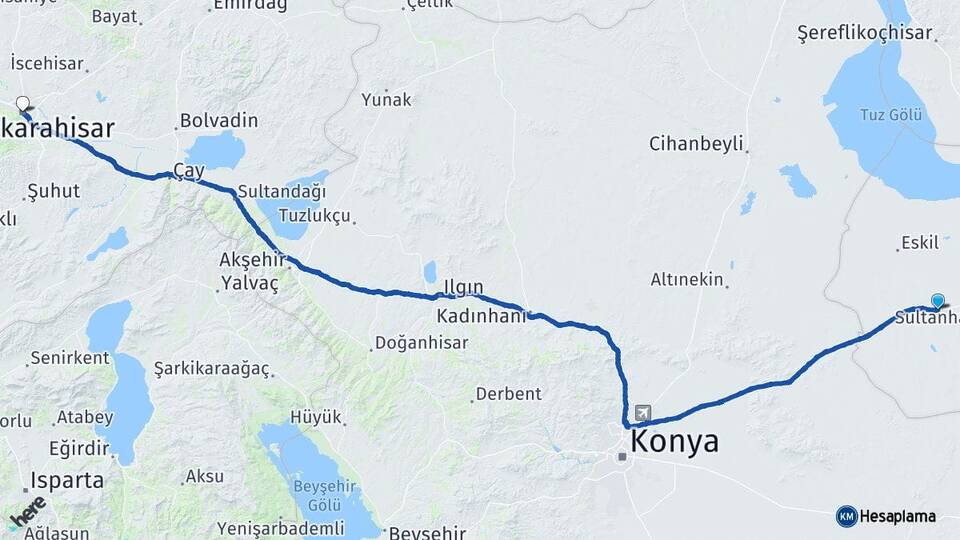 Aksaray Sultanhanı Afyonkarahisar Arası Kaç Km - Yol Haritası