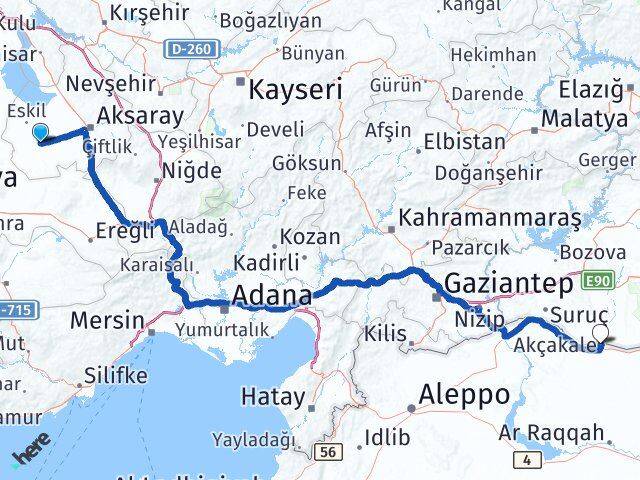 Aksaray Sultanhanı Akçakale Şanlıurfa Arası Kaç Km - Yol Haritası