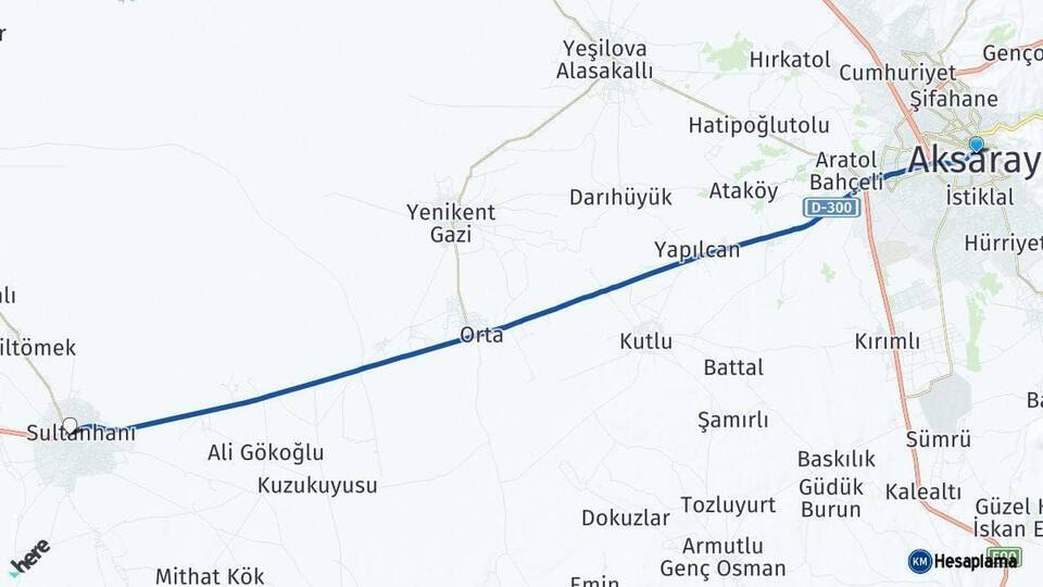 Aksaray Sultanhanı Arası Kaç Km - Yol Haritası
