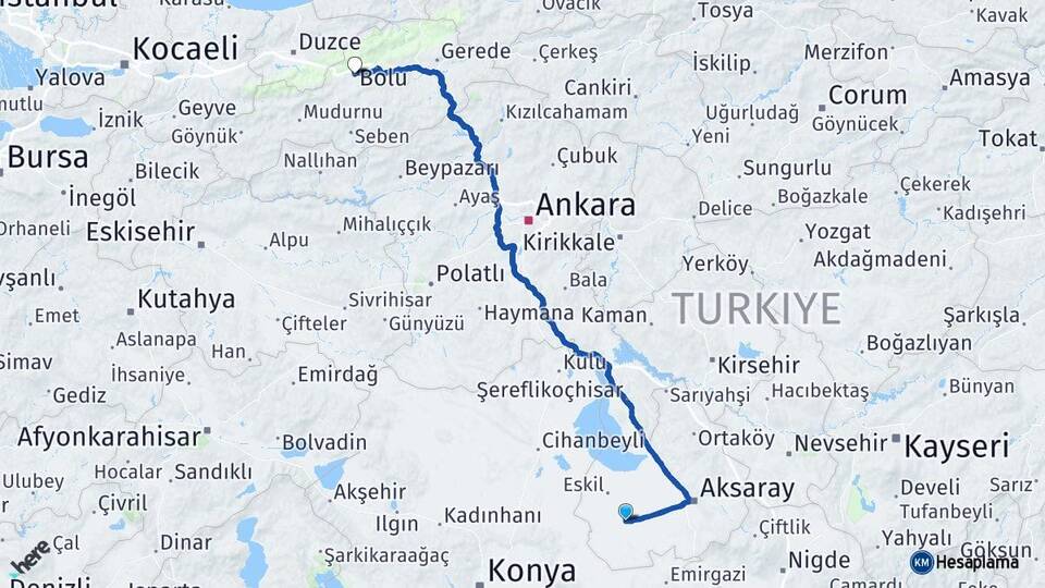 Aksaray Sultanhanı Bolu Arası Kaç Km - Yol Haritası
