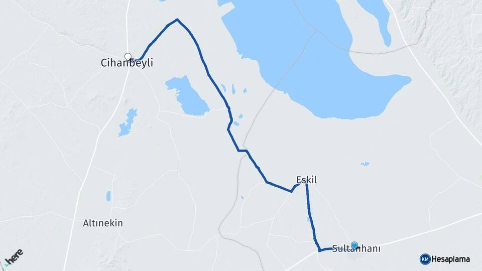 Aksaray Sultanhanı Cihanbeyli Konya Arası Kaç Km - Yol Haritası