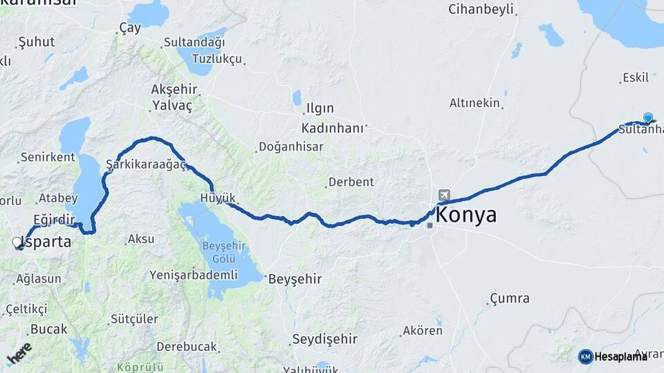 Aksaray Sultanhanı Isparta Arası Kaç Km - Yol Haritası