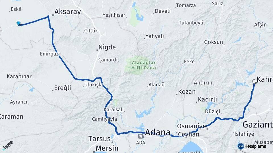 Aksaray Sultanhanı Kahramanmaraş Arası Kaç Km - Yol Haritası