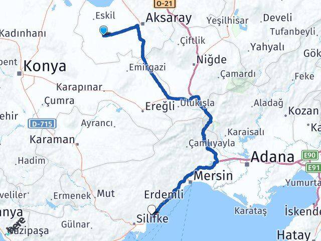 Aksaray Sultanhanı Kızkalesi Erdemli Mersin Arası Kaç Km - Yol Haritası