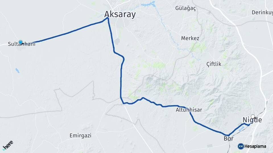 Aksaray Sultanhanı Niğde Arası Kaç Km - Yol Haritası