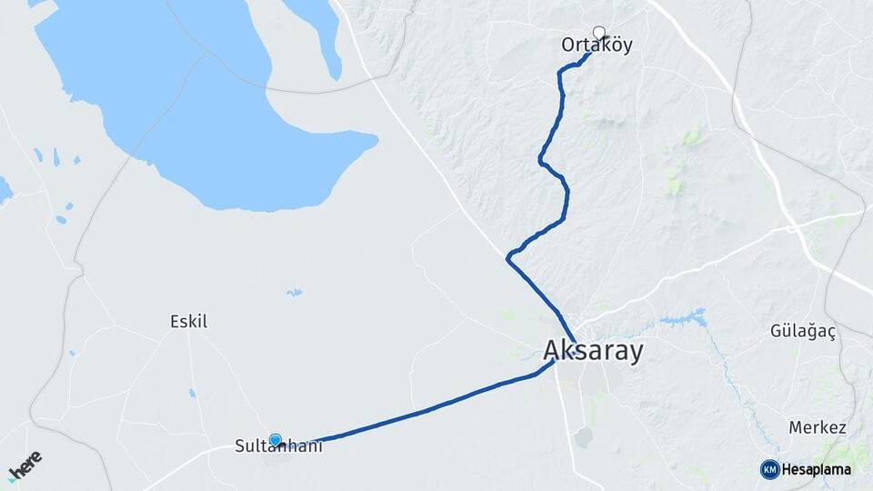 Aksaray Sultanhanı Ortaköy Arası Kaç Km - Yol Haritası
