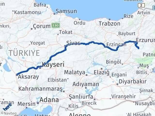 Aksaray Tekman Erzurum Arası Kaç Km - Yol Haritası