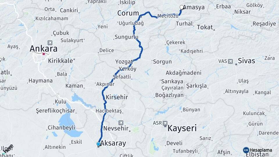 Aksaray Toklümen Kırşehir Arası Kaç Km - Yol Haritası
