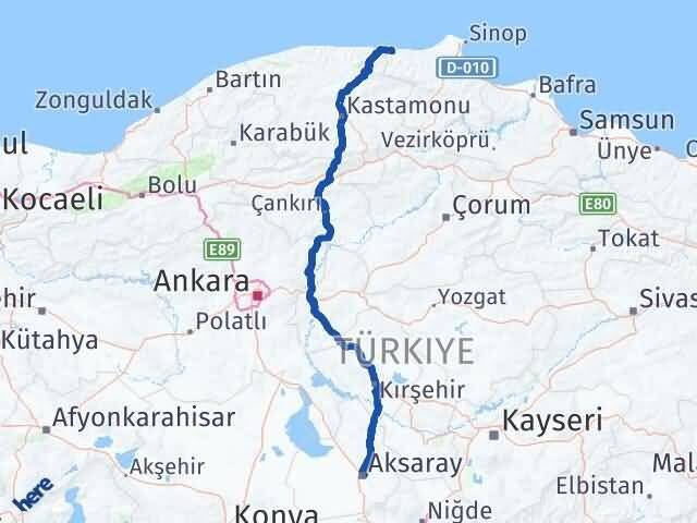 Aksaray Türkeli Sinop Arası Kaç Km - Yol Haritası