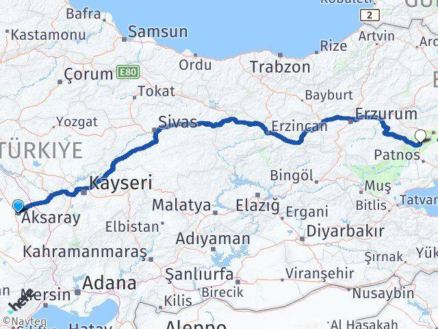 Aksaray Tutak Ağrı Arası Kaç Km - Yol Haritası