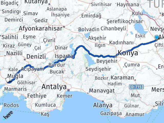 Aksaray Ula Muğla Arası Kaç Km - Yol Haritası