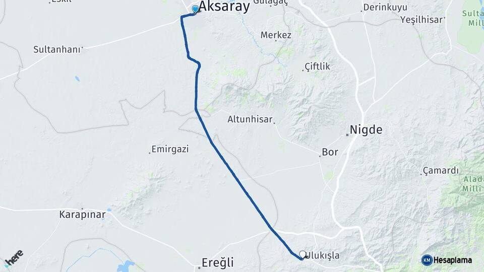Aksaray Ulukışla Niğde Arası Kaç Km - Yol Haritası