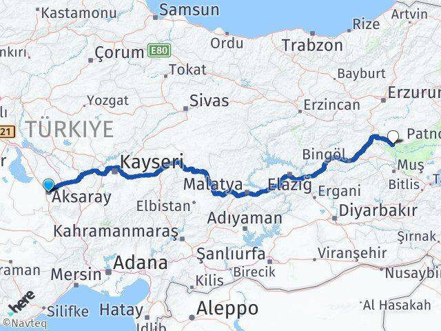 Aksaray Varto Muş Arası Kaç Km - Yol Haritası