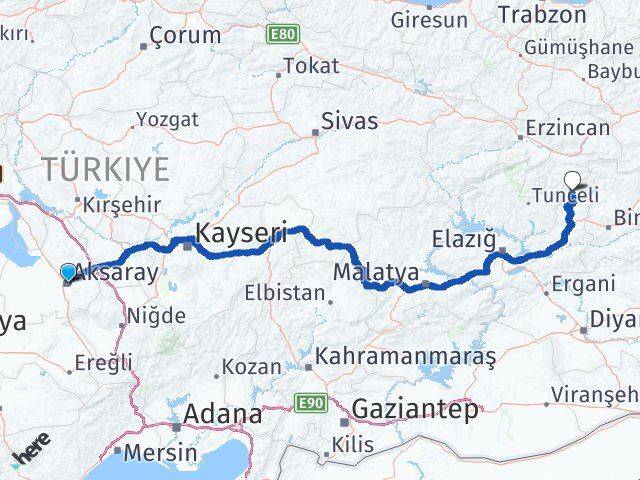 Aksaray Yayladere Bingöl Arası Kaç Km - Yol Haritası