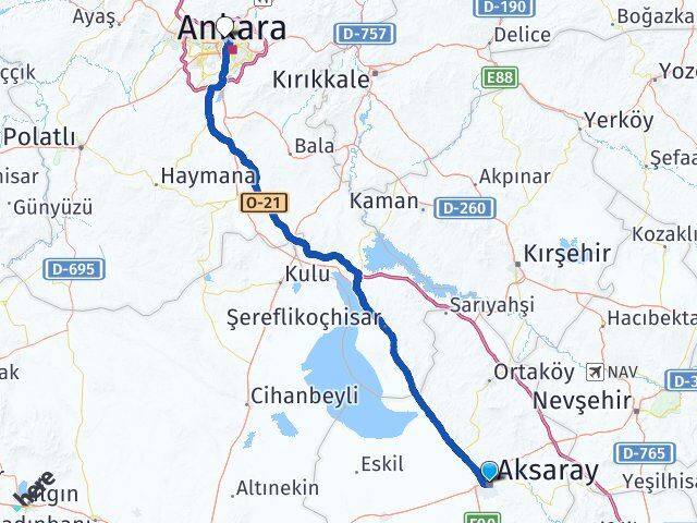 Aksaray Yenimahalle Ankara Arası Kaç Km - Yol Haritası